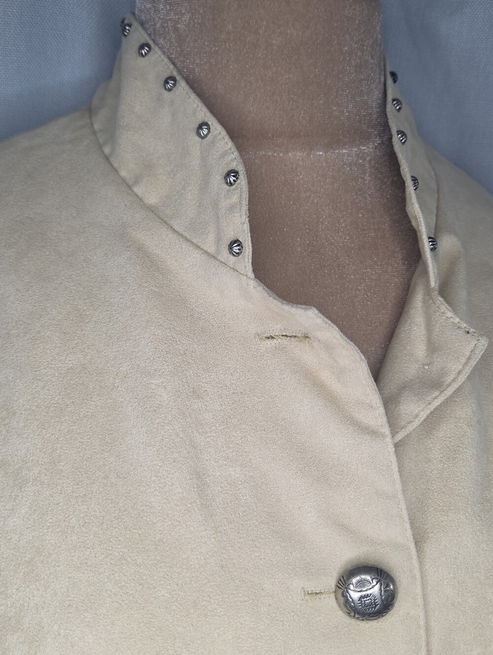 Panhandle Slim L LG Large Beige Suede Stud-Trim Embroidered Cuff Jacket - Picture 2 of 7